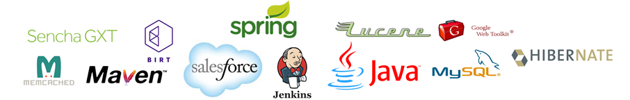 Salesforce, Java, Maven, Spring, Mysql, hibernate, Lucene, Jenkins, Sencha, Birt