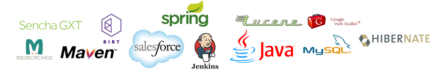 Salesforce, Java, Maven, Spring, Mysql, hibernate, Lucene, Jenkins, Sencha, Birt Salesforce, Java, Maven, Spring, Mysql, hibernate, Lucene, Jenkins, Sencha, Birt